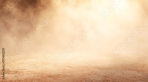 A serene landscape featuring soft golden dust in the atmosphere, creating a warm and tranquil ambiance.