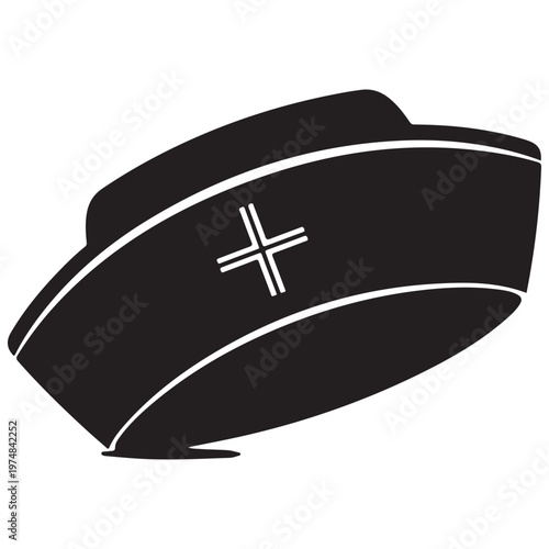 Nurse Hat Silhouette with Medical Cross Symbol