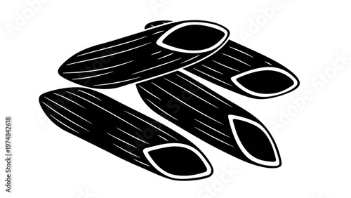 Black surfboards in a pile.