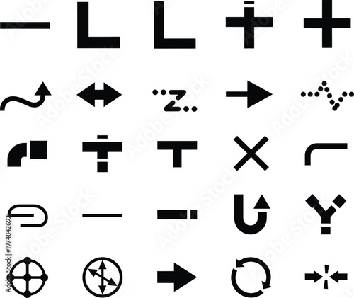Geometric arrow and direction symbols icon set with direction navigation indicator geometric