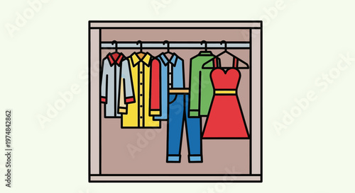 Clothing Hanging in Closet Organized.