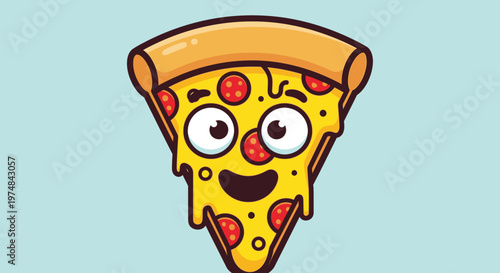 Happy Cartoon Pizza Slice Character.