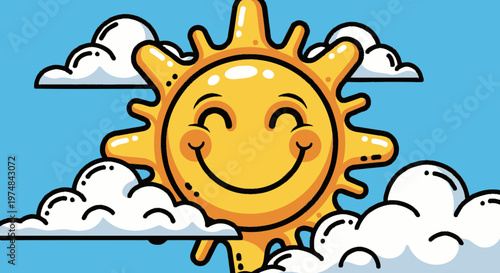 Smiling Sun Cartoon Character Face.