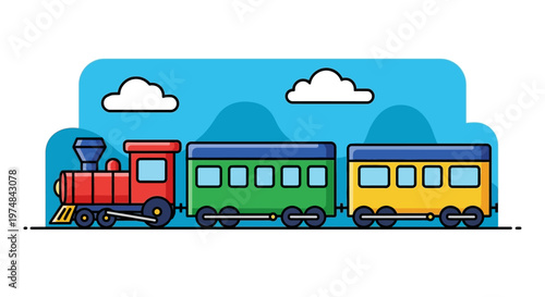 Colorful cartoon train with cars.