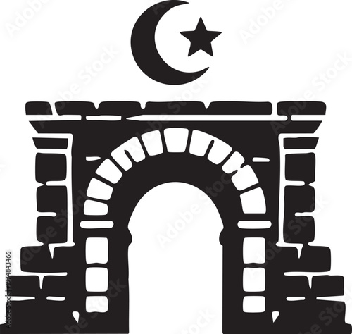 Islamic archway with crescent moon and star symbol