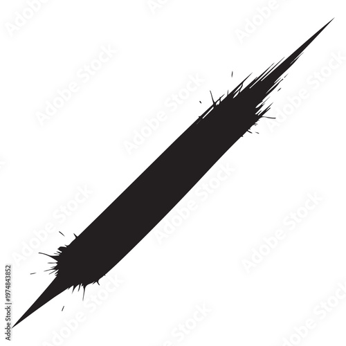 Sharp Black Diagonal Stroke with Grunge Texture on White Background