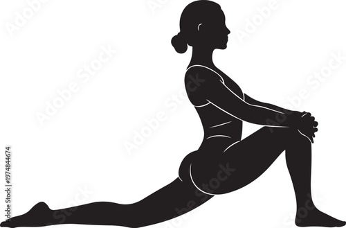 Yoga silhouette in pigeon pose against minimalist background