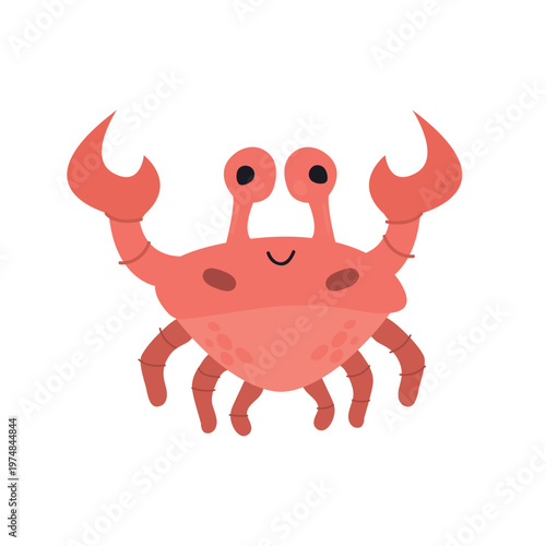Flat Crab Character Vector Illustration, perfect for children s illustrations, marine themes, educational materials.