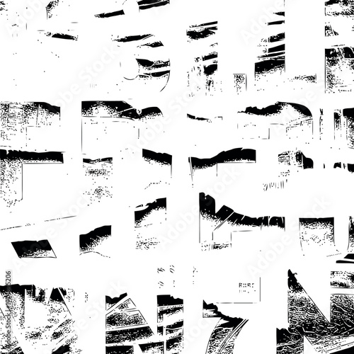 A black and white grunj with many different shapes