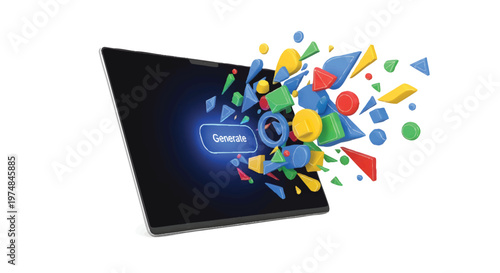Samsung screen with colorful geometric shapes exploding out