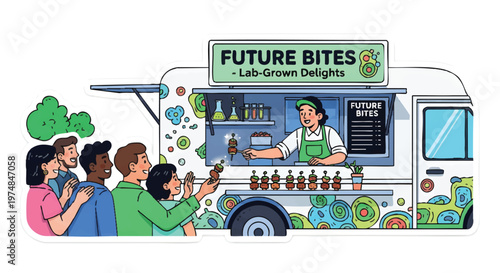 Lab-grown food truck serving sustainable future bites