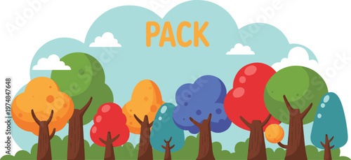 Colorful 3d blocks spelling pack with vibrant neon geometric shapes