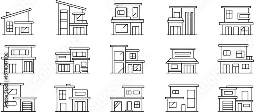Illustrations of various architectural house designs and styles