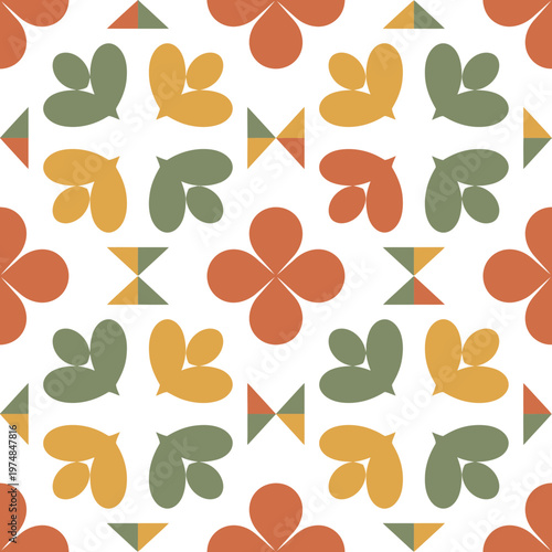 Abstract Floral Patriotic Pattern with Stylized Clover and Leaf Shapes