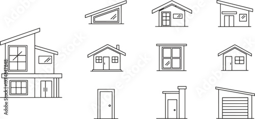 Architectural drawings of various house designs and styles