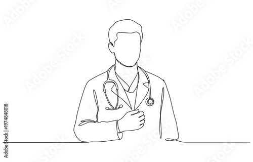 Doctor checking patient medical continuous one line drawing, One continuous line drawing of young female doctor checking patient pulse rate.