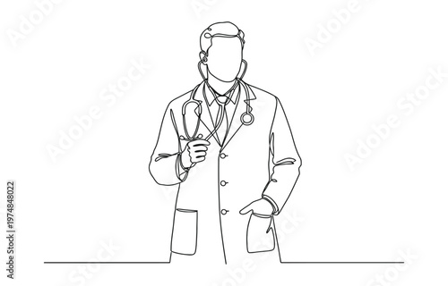 Doctor checking patient medical continuous one line drawing, One continuous line drawing of young female doctor checking patient pulse rate.