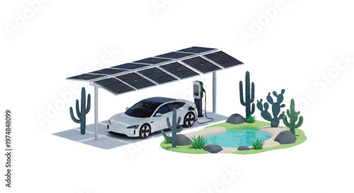 Electric vehicle charging under solar panel eco friendly station