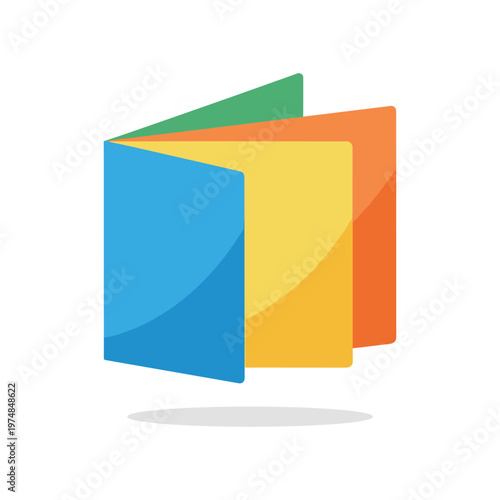 Colorful book or brochure icon with fan pages isolated on white background for education and reading themes flat vector illustration of open catalog for school and library branding logo design.