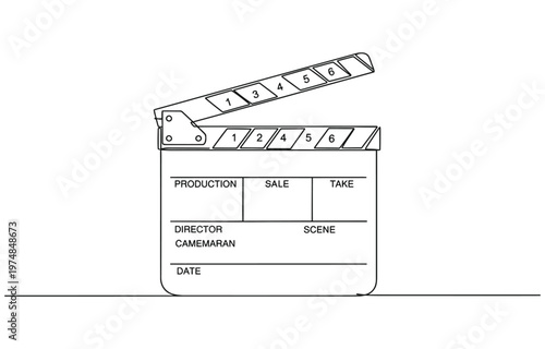 film clapper continuous one line drawing, Clapper board and film reel continuous one line drawing.