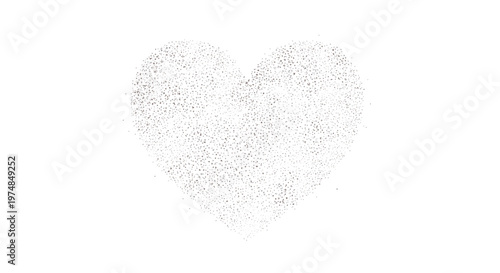 Minimalist heart shape formed by a dense collection of small black stippled dots on a plain white background for a romantic or medical concept.
