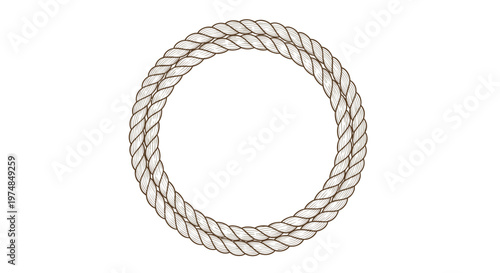 Nautical rope frame consisting of two concentric rings of thick twisted cordage creating a classic maritime border isolated on white background.