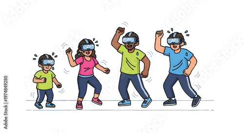 People wearing VR headsets dancing together in virtual reality