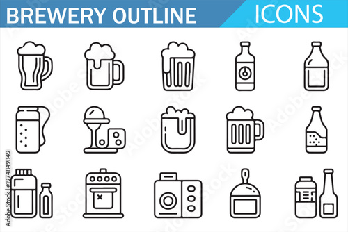Brewing equipment icons set simple line vector collection for beverage industry