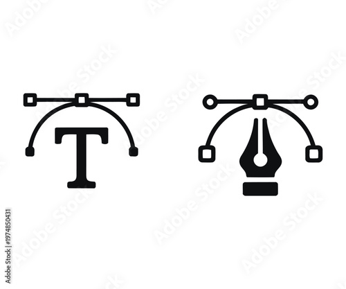 Bild auf Leinwand Vector illustration of two pen tool icons with control points