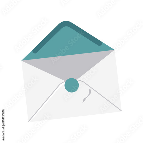 A single white envelope with a teal colored flap and a small teal circle seal in the middle representing secure mail or confidential message.