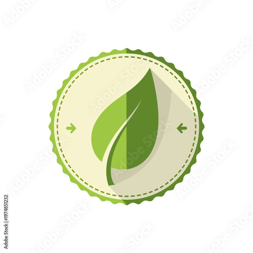 A minimalist green leaf icon centered within a circular scalloped badge on a transparent background. This clean graphic symbolizes eco-friendly standards and organic quality for branding.