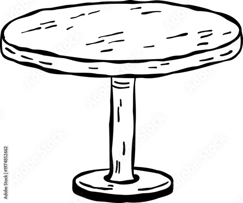 Hand-drawn doodle of a round cafe table with a wooden tabletop and single pedestal base.