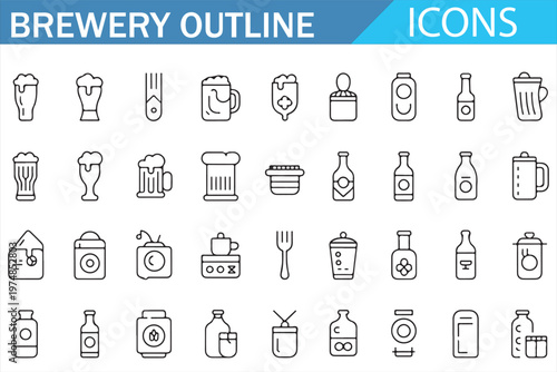 Craft beer icons set modern outline vector with brewing process and beverage symbols