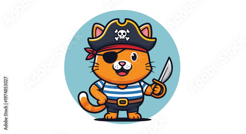 Cartoon Cat Pirate Character Design.