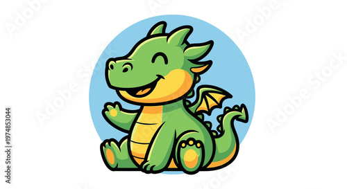 Happy Cartoon Dragon Character Illustration.