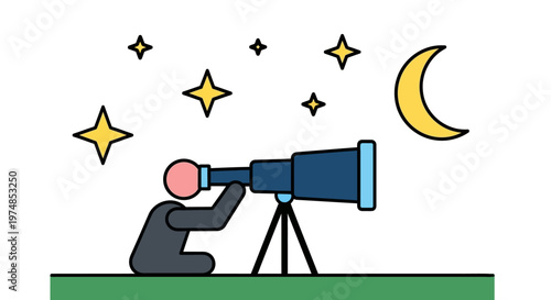 Person Observing Stars Through Telescope.