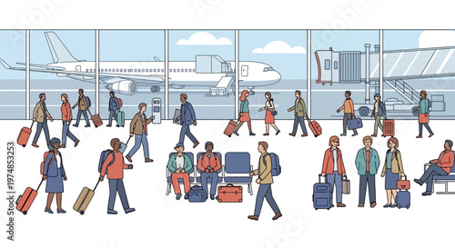 People walking with luggage airport.