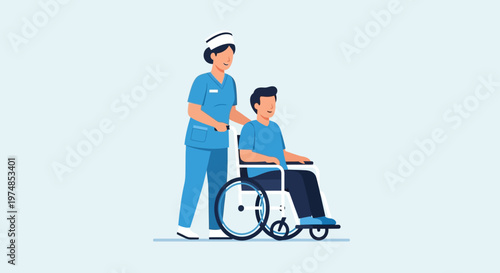 Nurse helping disabled man.