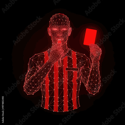 Referee holding red card closeup.