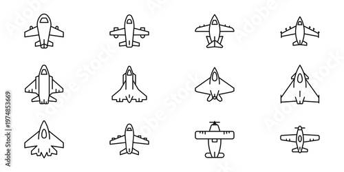 Aircraft and airplane outline icons set