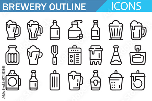 Brewery equipment icons editable stroke minimal line vector collection for UI UX
