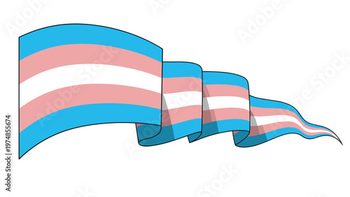 waving transgender pride flag features horizontal light blue pink and white stripes to represent gender identity and diversity.