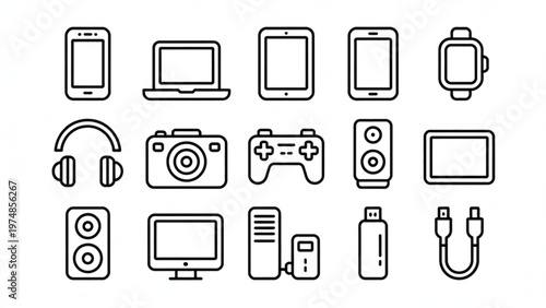 Modern Electronics Line Icon Set – Minimal Tech Device Outline Collection