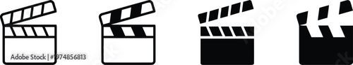 Four black and white clapperboard icons representing filmmaking and video production