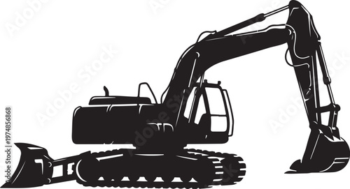 Black Excavator Machine Silhouette with White Background Illustration