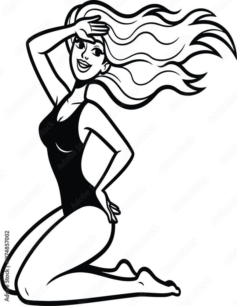 Obraz premium Vintage cartoon illustration of a woman posing