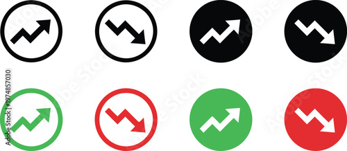 Collection of circular icons with zigzag arrows variations in color and fill