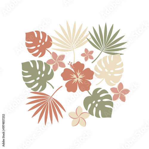 Tropical Leaves and Hibiscus Floral Arrangement
