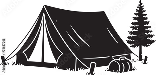Camping Tent in the Woods at Nighttime Scene