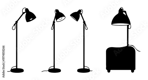 Vector Set of Modern and Vintage Lamp Silhouettes Isolated on White